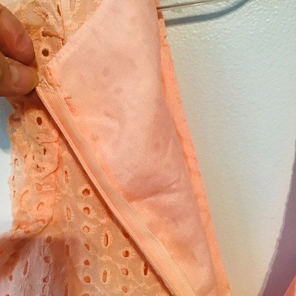 Eyelet Lace Peach Romper Dress with Cap Sleeves - Picture 8 of 10